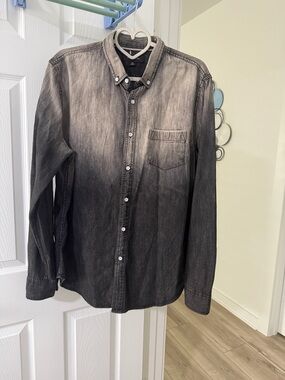 Adam Levine Collection Men's Faded Ombre Gray Black Button-Down Shirt